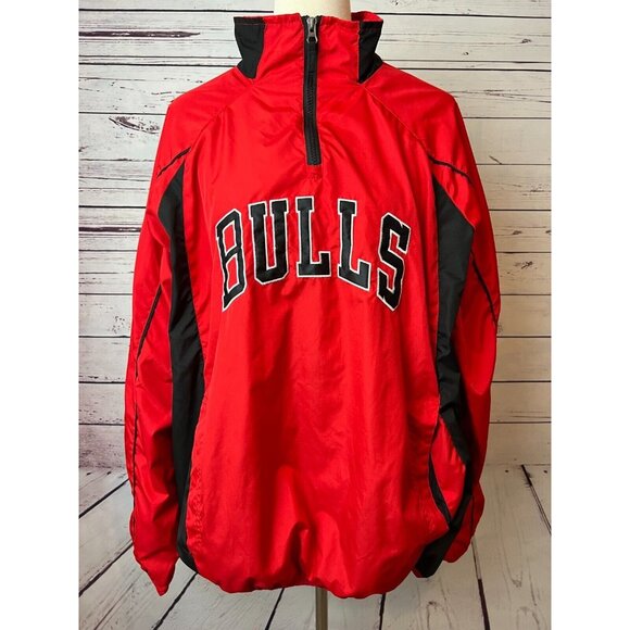 Chicago Bulls Windbreaker NBA Half Zip Jacket GIII Carl Banks Embroidered Medium - Picture 1 of 12